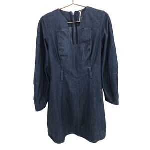 Free People Dark Wash Puff Sleeve A-Line Denim Dress Size XS